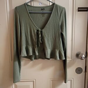 2/$10 SO Sage Green Ribbed Tie-Front Peplum Top Size XS
